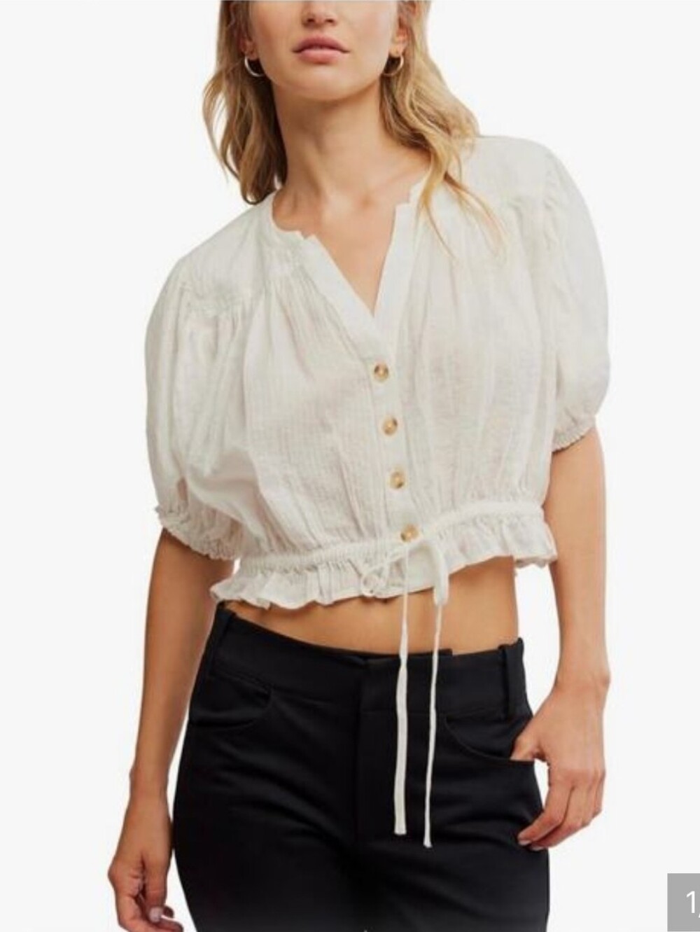 Free People Little Cloud White Button Front Peasant Top Size Medium